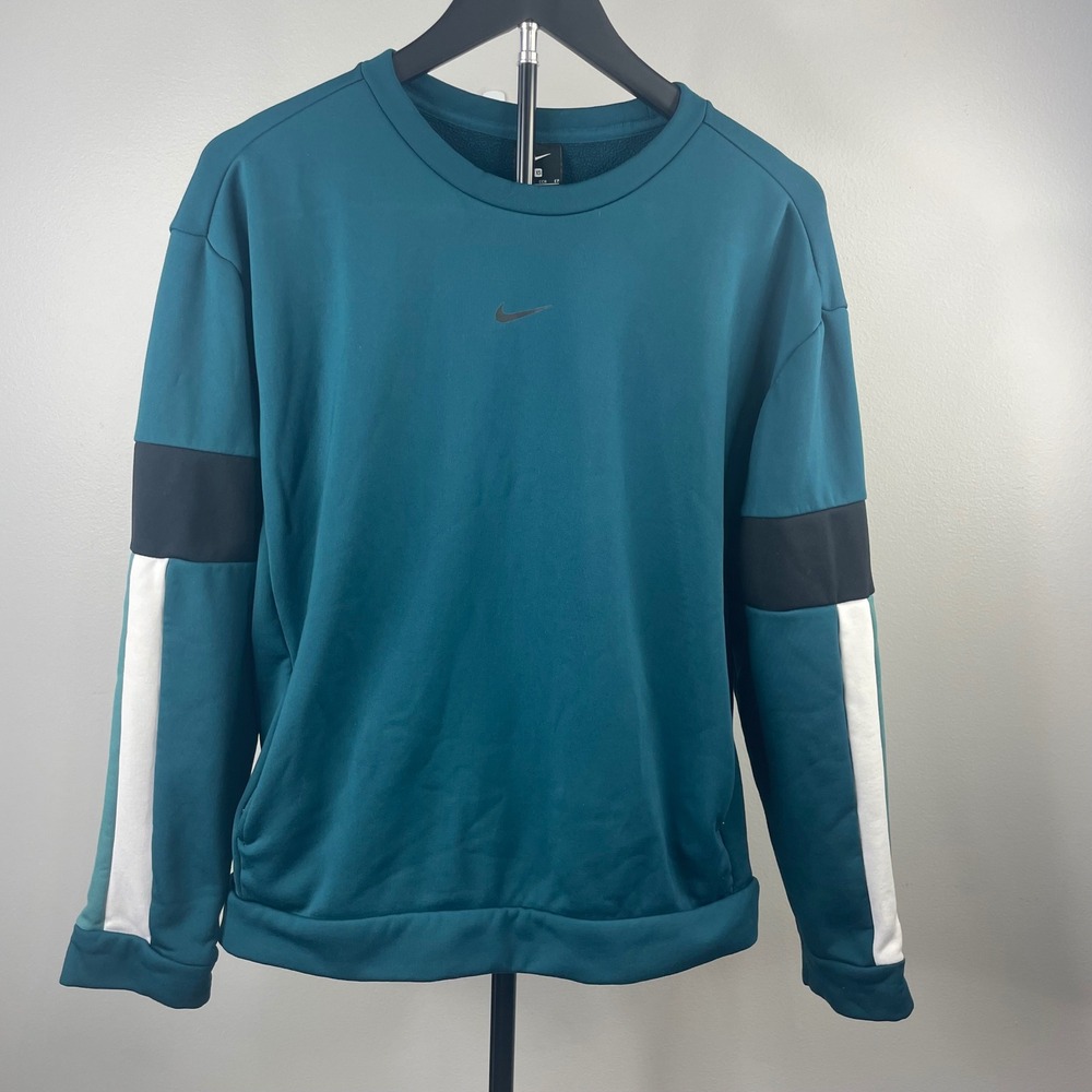 Nike Womens Therma Active Teal Blue Colorblock Fleece Crewneck Sweatshirt XS